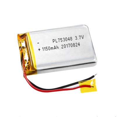 Capacité élevée faite sur commande rechargeable de cellule de Lipo de batterie de polymère de lithium de 753048 3.7V 1150mAh
