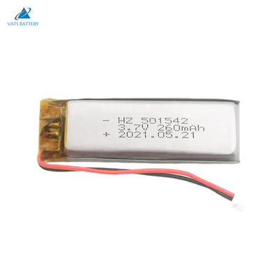 ซื้อ 501542 3.7V 260mAh แบตเตอรี่ลิเธียมโพลิเมอร์แบบชาร์จไฟได้ OEM ODM เซลล์ Lipo แบบกำหนดเอง การผลิตออนไลน์
