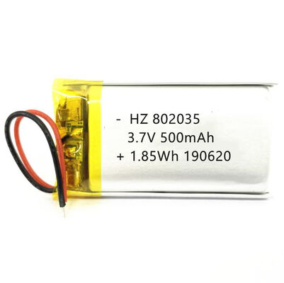 comprar 802035 pilha feita sob encomenda recarregável de Lipo do ODM do OEM da bateria de polímero de lítio de 3.7V 500mAh Fabricação em linha